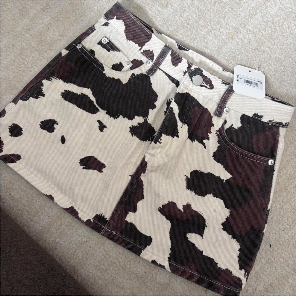 Altar'd State Cow Print Mini Skirt - Black and Cream